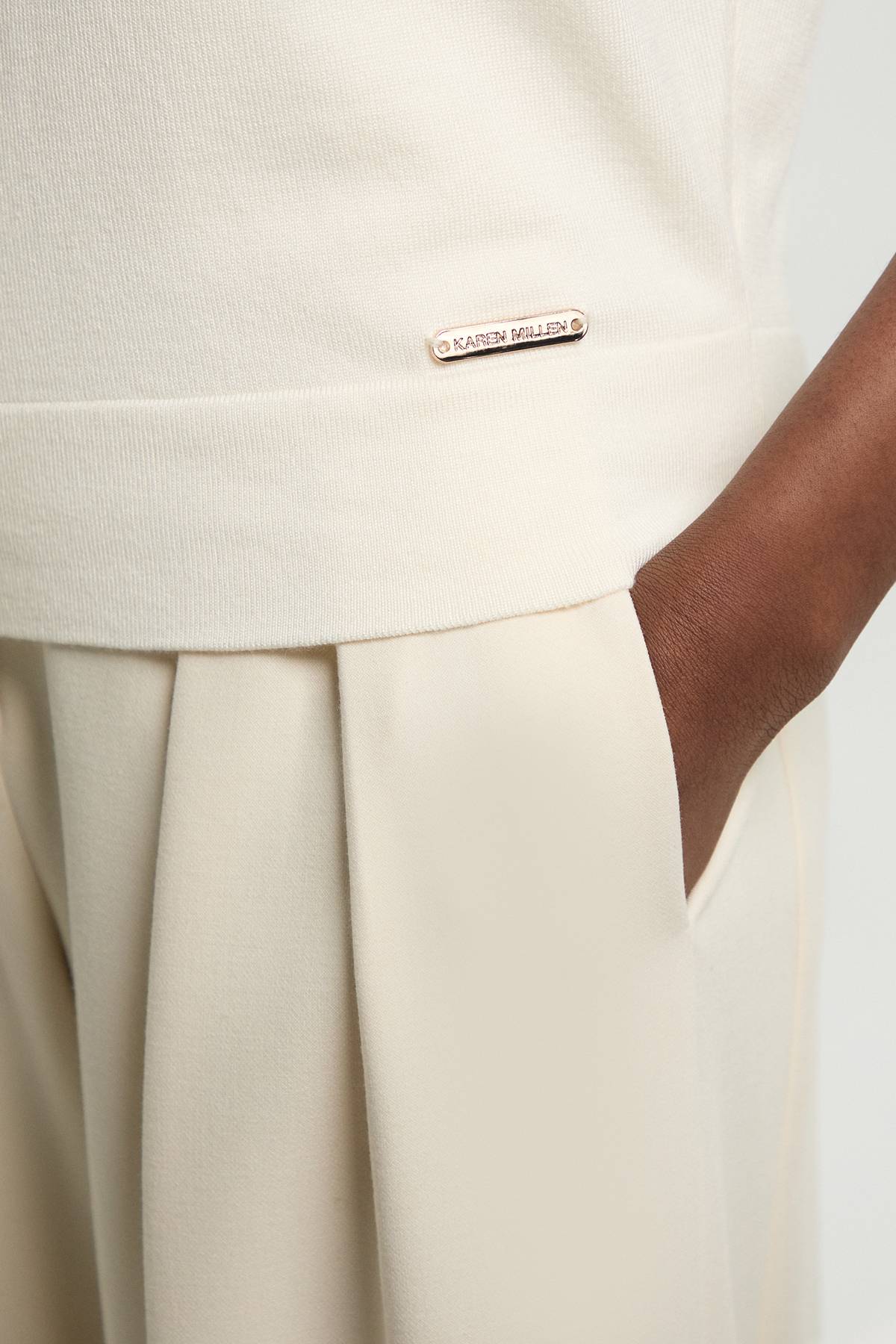 KarenMillen Haut En Maille Mélangée Viscose À Col Rond Et Manches Courtes