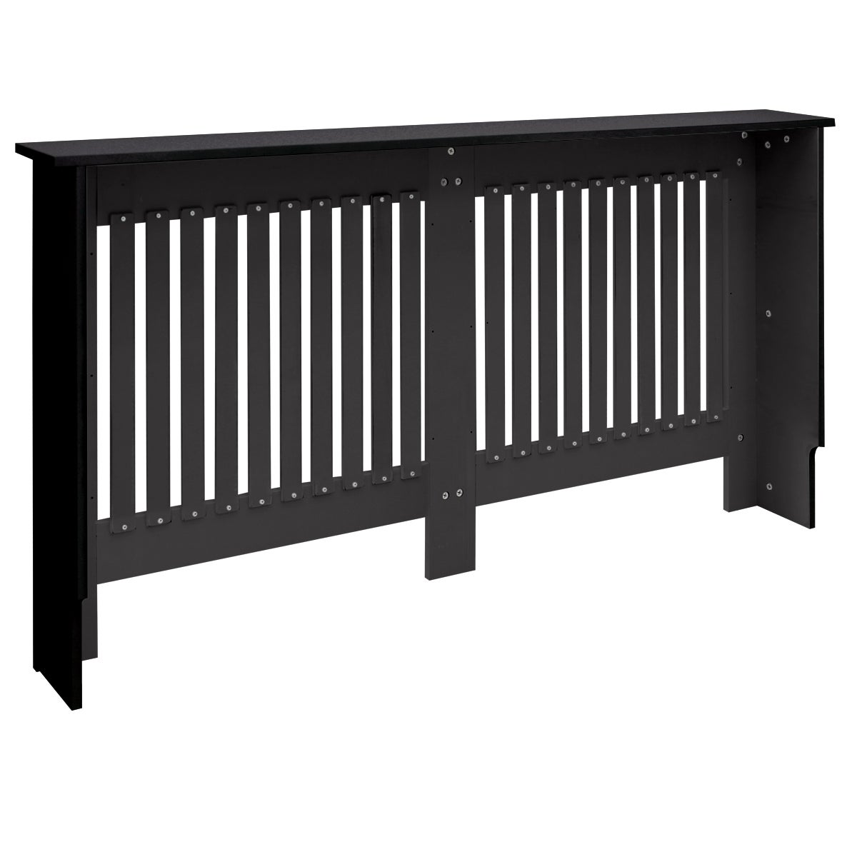 ECD Germany radiatorbekleding, landelijke stijl, 152x19x82 cm, zwart gelakt MDF, voor slaapkamer, woonkamer, radiatorbekleding, verwarmingsbekleding, radiatorbekleding