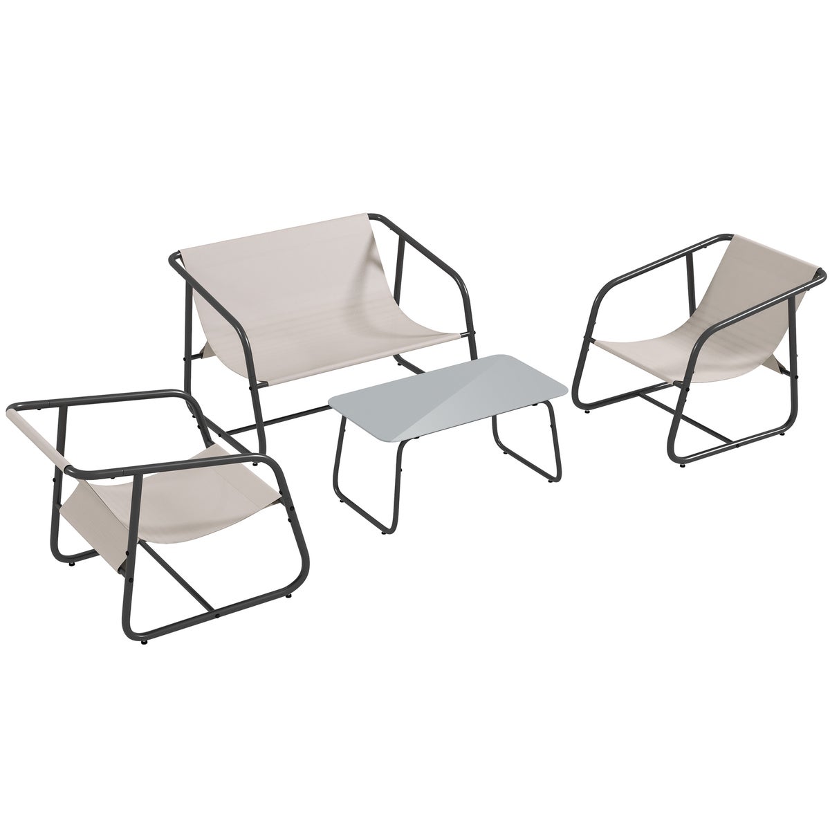 Outsunny 4-delige tuinmeubelset, 110L x 70B x 70H cm, staal, mesh, wit
