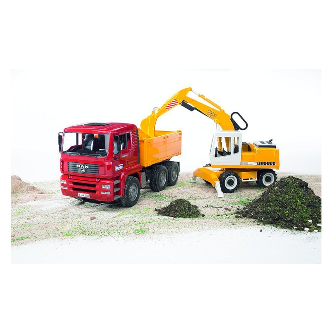 BRUDER 2751 MAN TGA Kipplastwagen und Liebherr Schaufelbagger