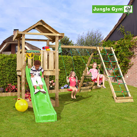Jungle Gym House legetårn inkl. rutschebane, klatrevæg og -net