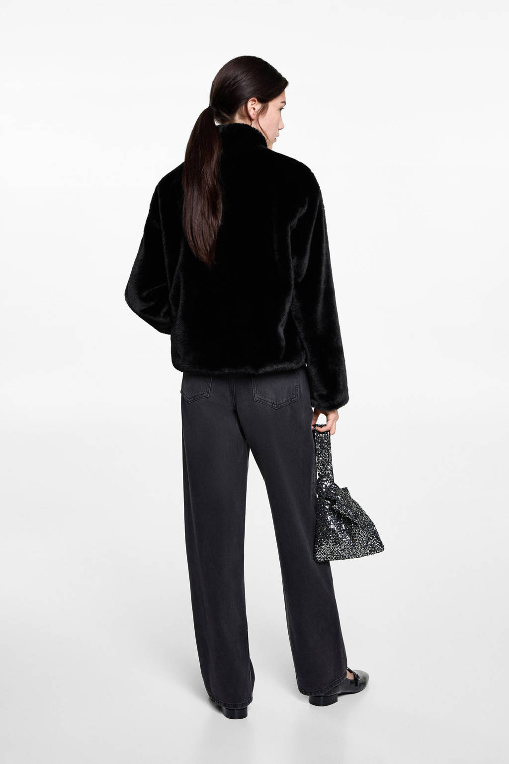 MANGO TEEN faux fur jas zwart