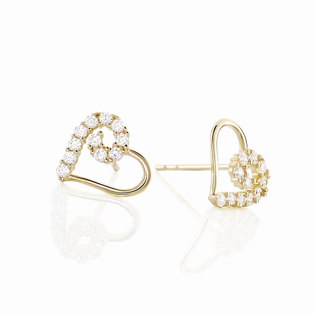 Boucles D'oreilles Puces Daria Cœur Or Jaune Oxyde De Zirconium