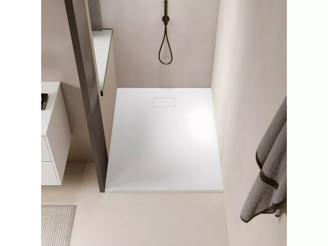 Receveur de douche 80 x 120 cm extra plat PIATTO en SoliCast® surface ardoisée blanc