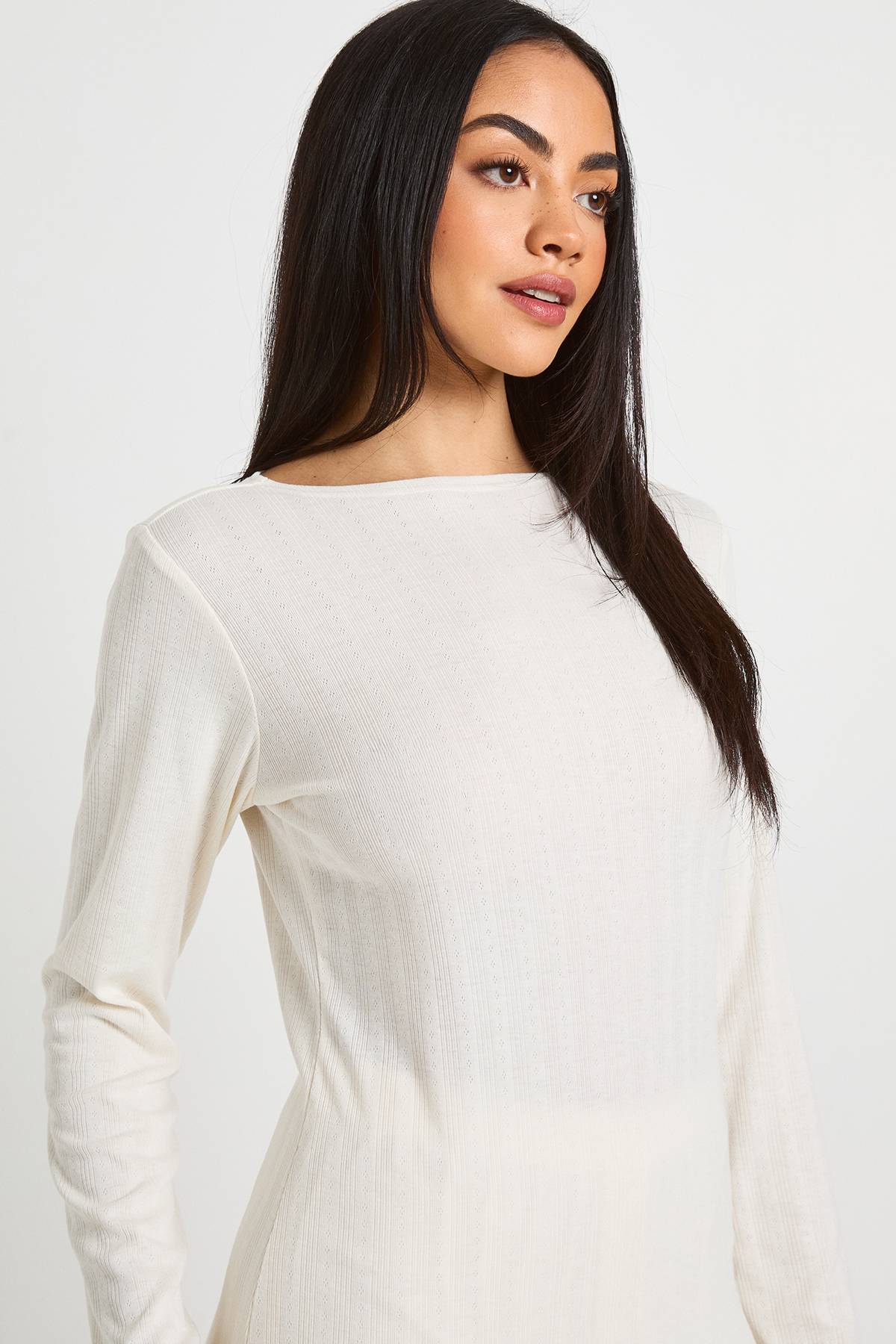 boohoo Ensemble Pyjama Haut Manches Longues et Short en Pointelle