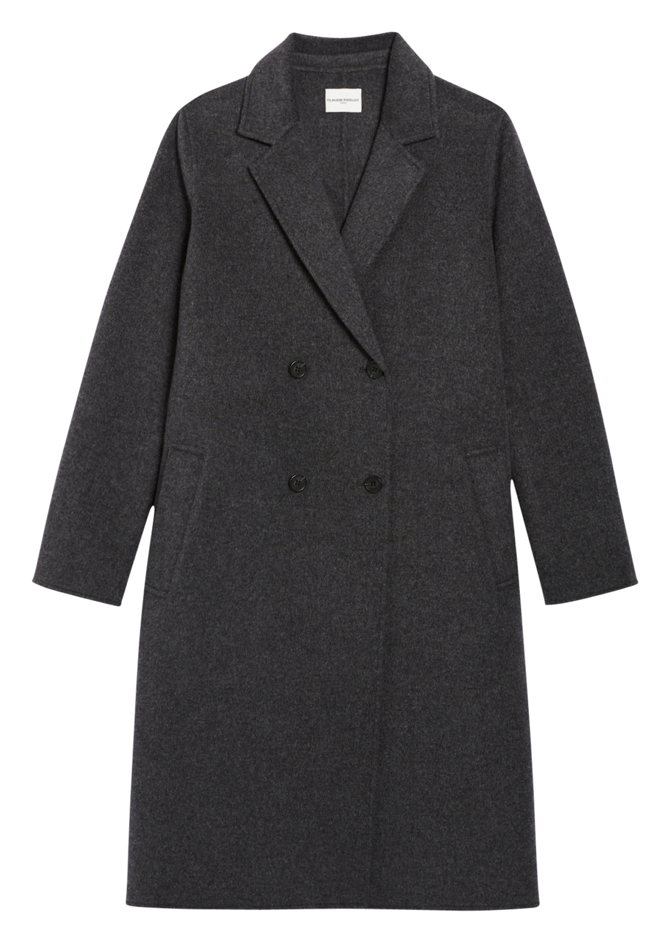 Manteau droit col tailleur en laine mélangée | Gris