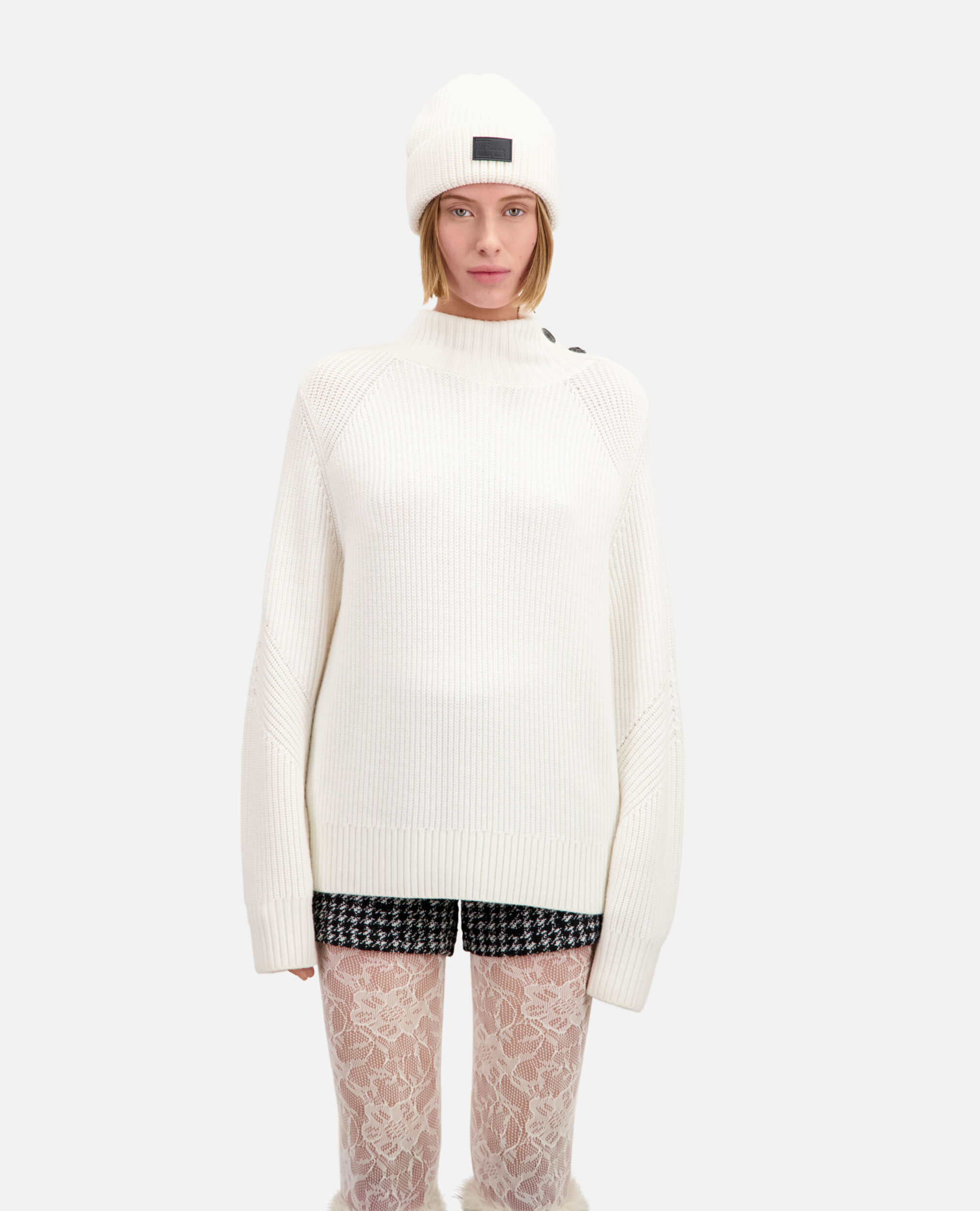Ecru wool sweater with bijou buttons