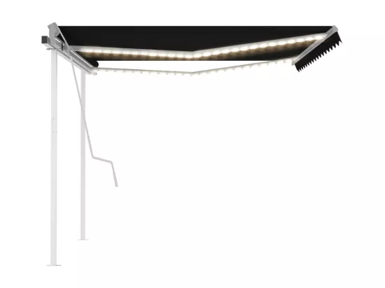 Auvent manuel rétractable avec LED 4,5x3 m Anthracite