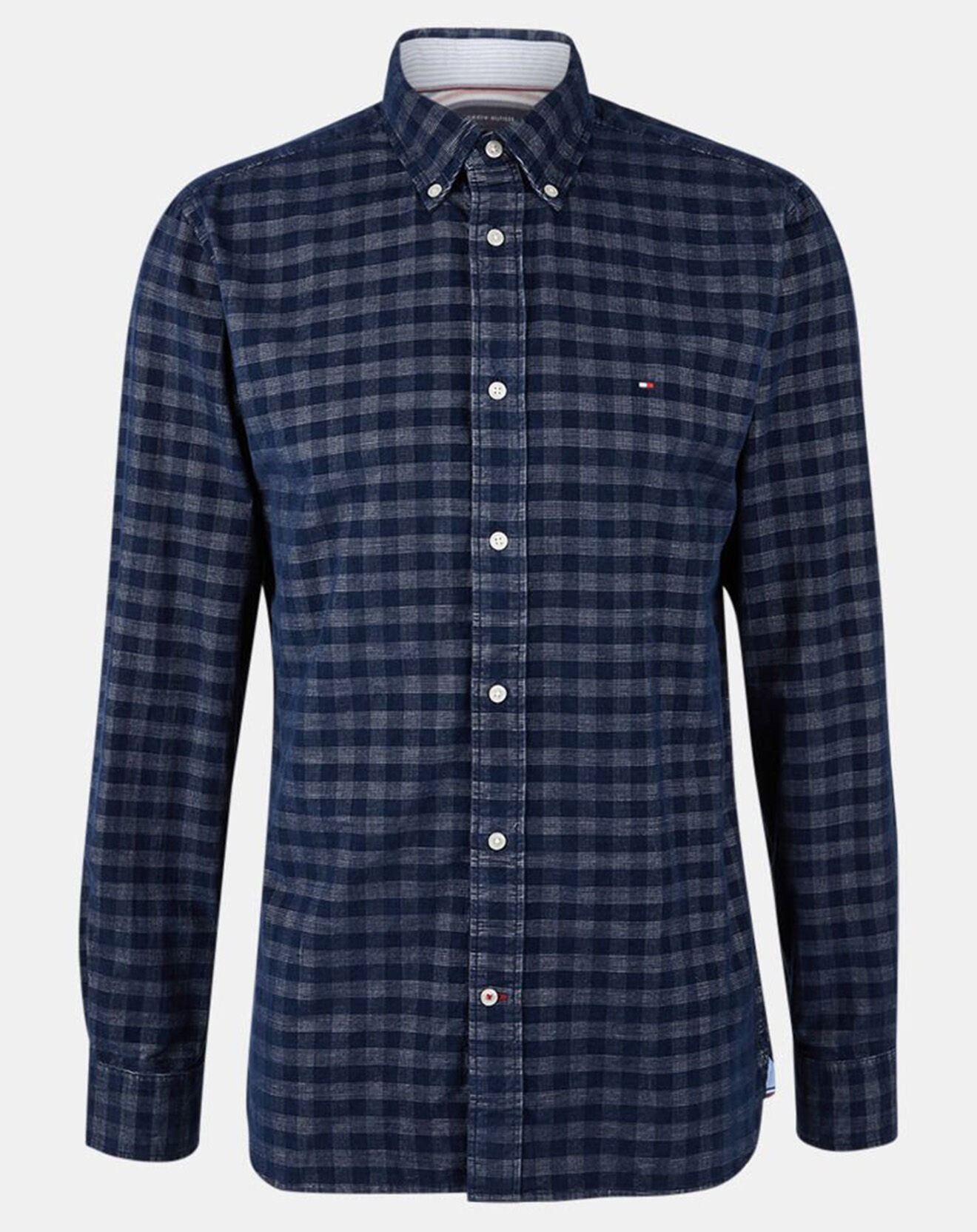 Tommy Hilfiger Chemise Regular 100% Coton Bio Velours Corduroy Gingham à carreaux bleu/gris