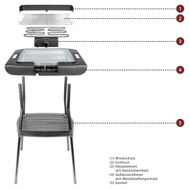 Standgrill 2000 Watt ca. 35 x 24 cm Bomann BQS 2244