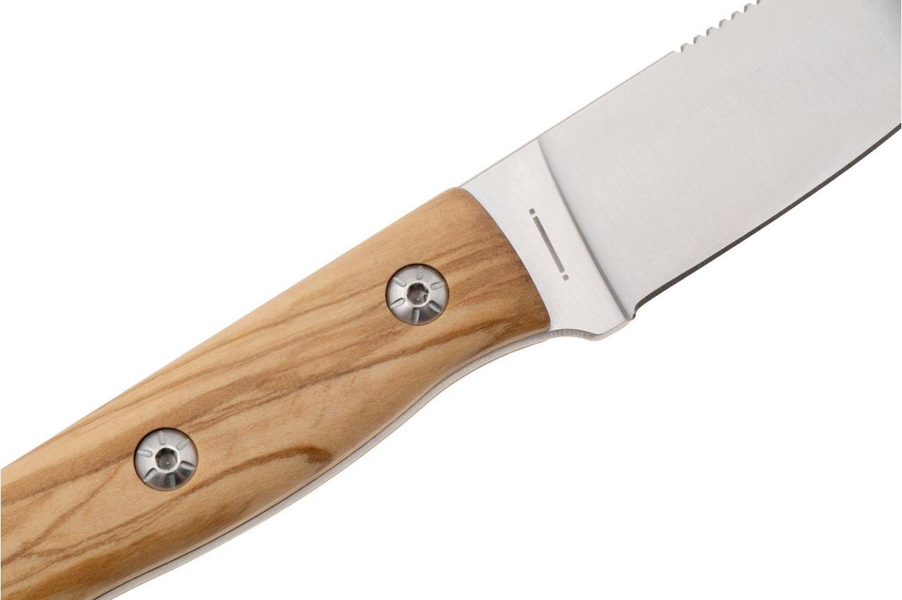 Maserin 915/OL Path, Satin M390, Olive Wood, vaststaand mes, Igor Bortolussi design