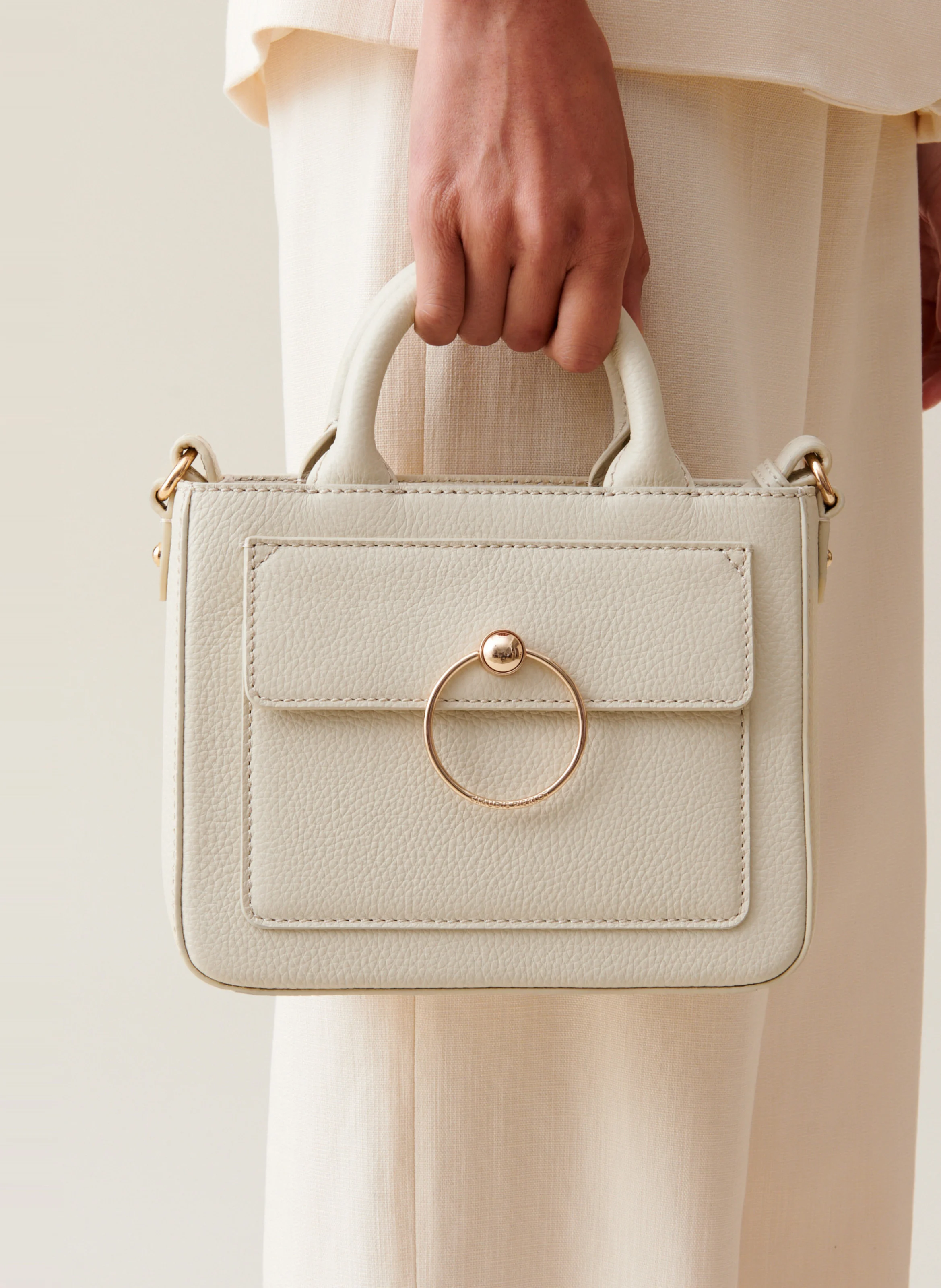 Sac bandoulière en cuir grainé | Beige