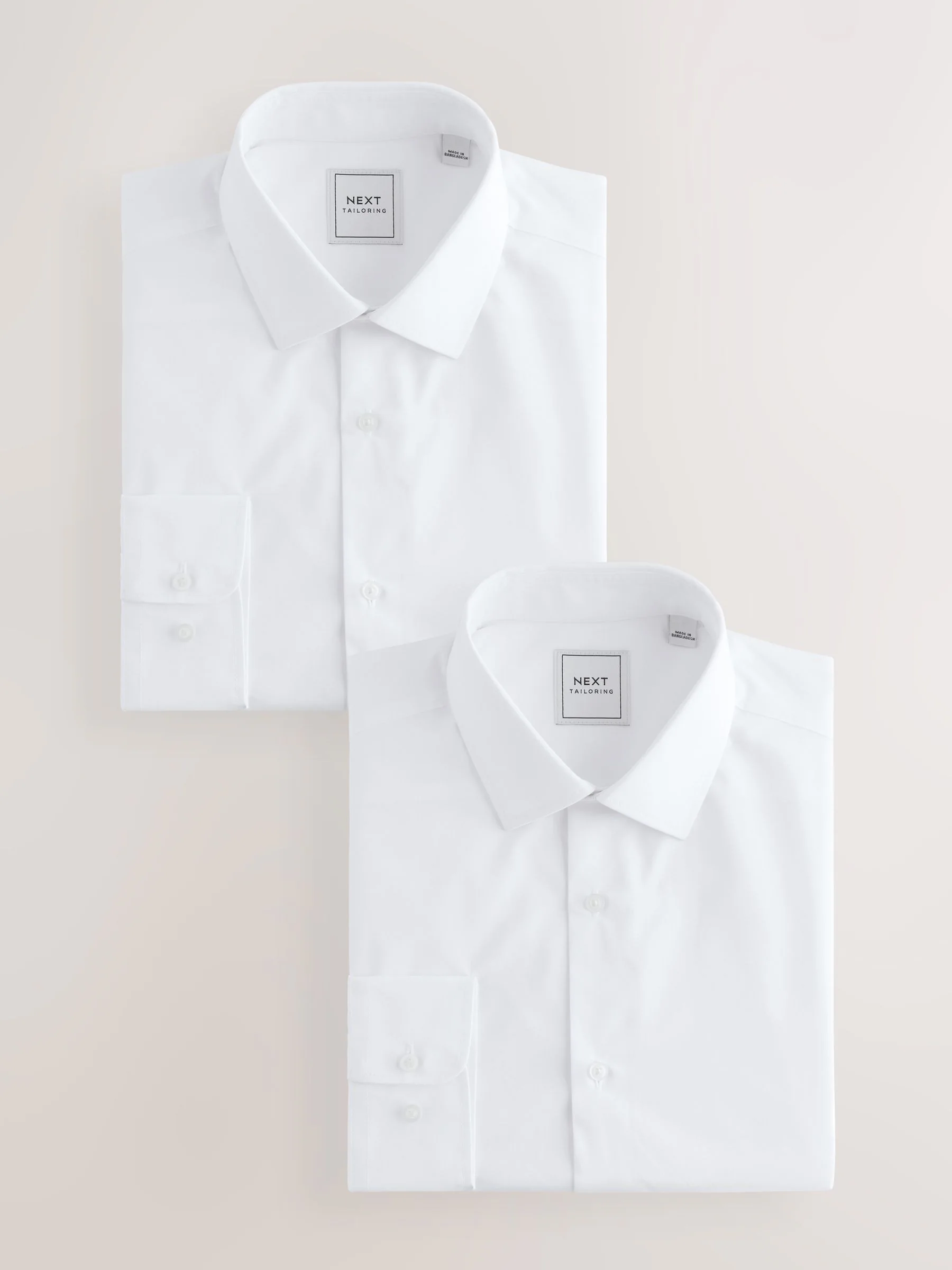 Wit - Slim Fit - Onderhoudsvriendelijke nette overhemden met lange mouwen met enkele manchetten, verpakking van 2