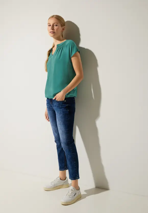 Viskosebluse mit Elastiksaum - lagoon green