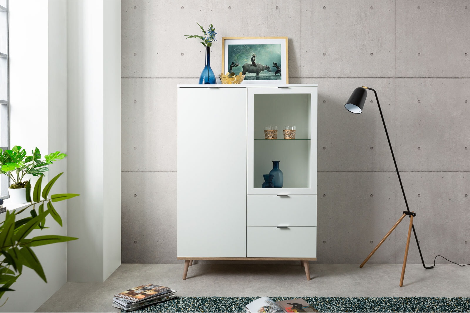 Highboard GÖTEBORG 100 x 140 cm weiß/ braun