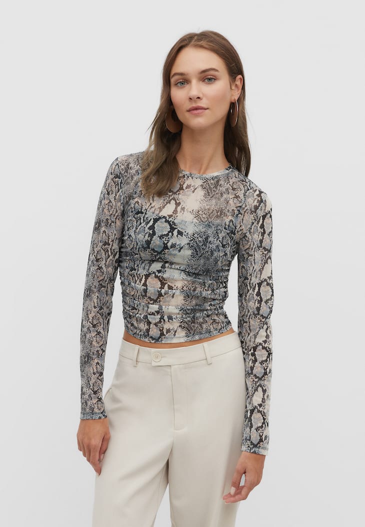 Camiseta de tule franzido