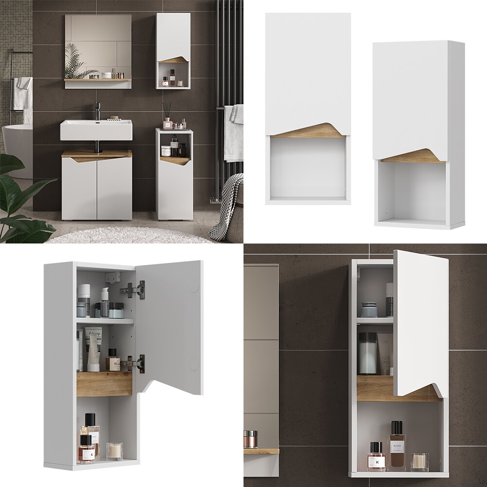 Vicco Hängeschrank Marelle 30 x 67 cm, Weiß Artisan, modern, Badschrank, schmal, Badezimmer