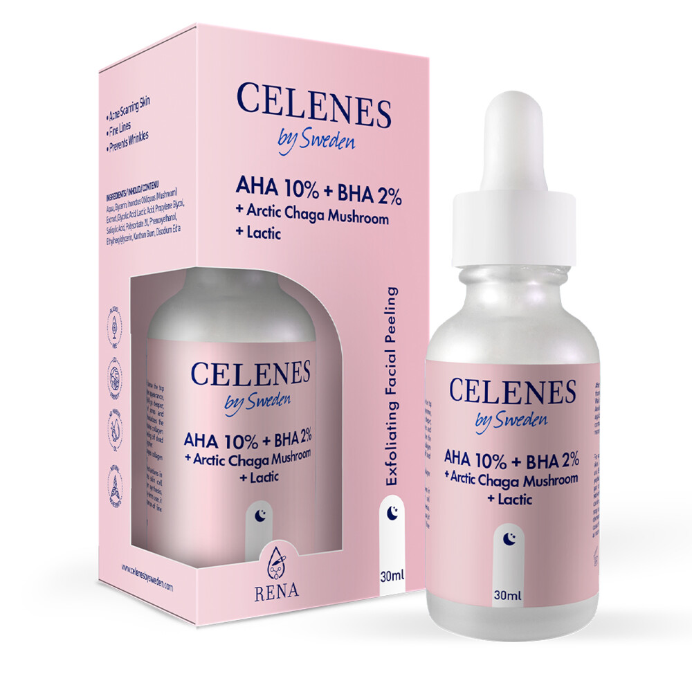 Celenes Aha 8% + Bha 2% + Lactic + Arctic Chaga-paddenstoel Serum30 ml
