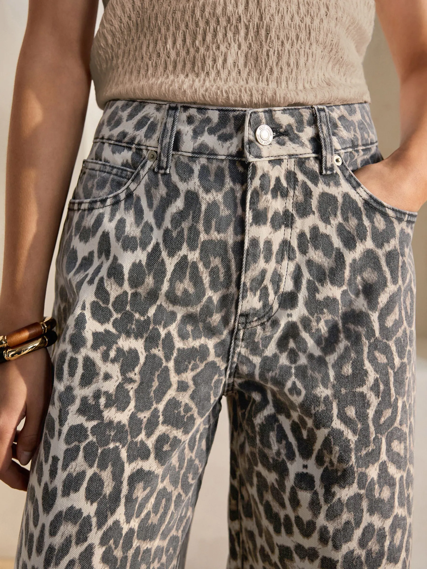Luipaardprint - 100% katoenen Barrel jeans