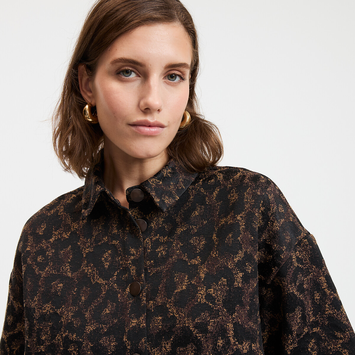 COLEÇÕES LA REDOUTE<br>Vestido curto e solto em jacquard com estampa de leopardo, modelo Signature SARA