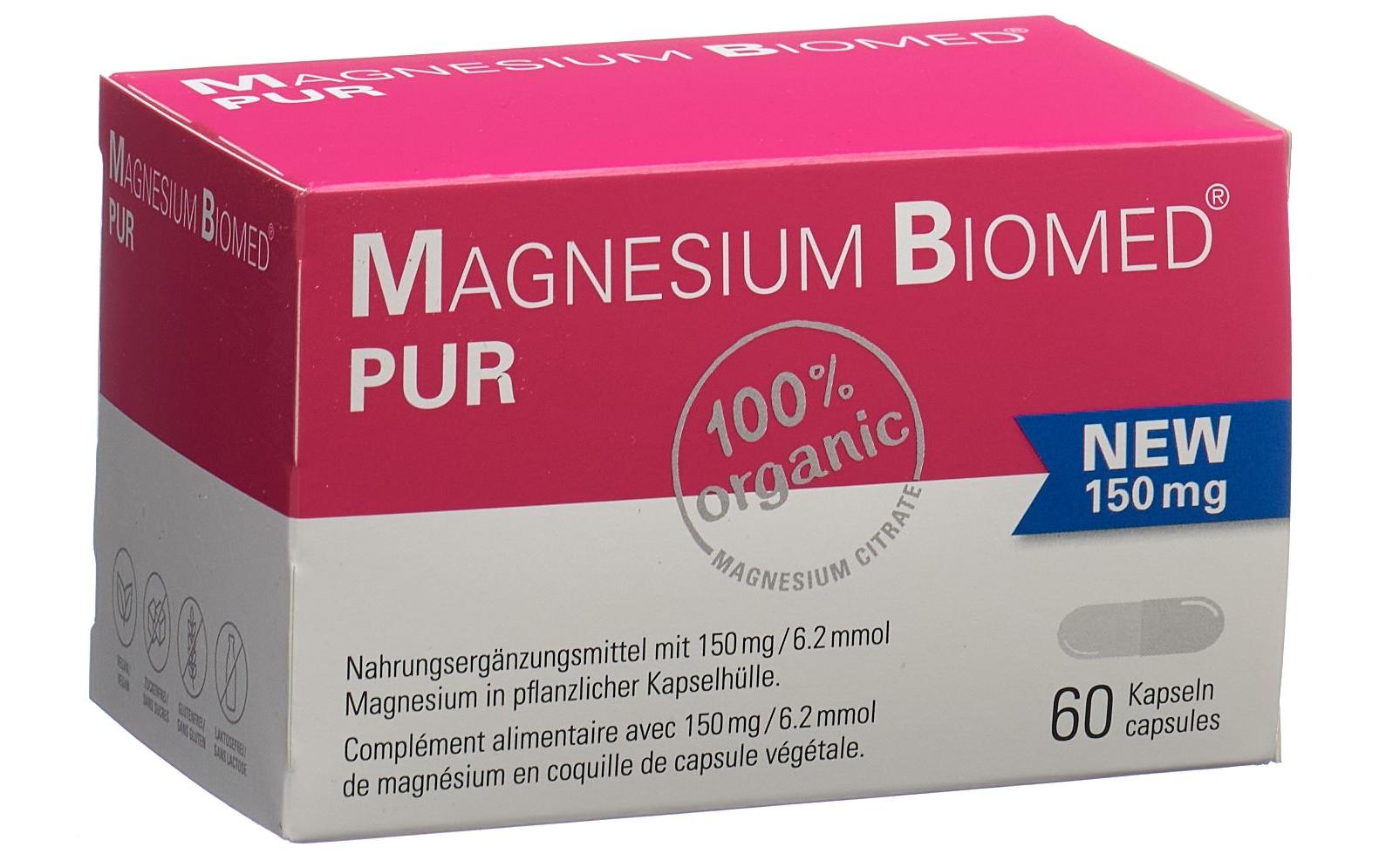 Magnesium Pur 60 KapselnVegane Nahrungsergänzung mit Magnesium