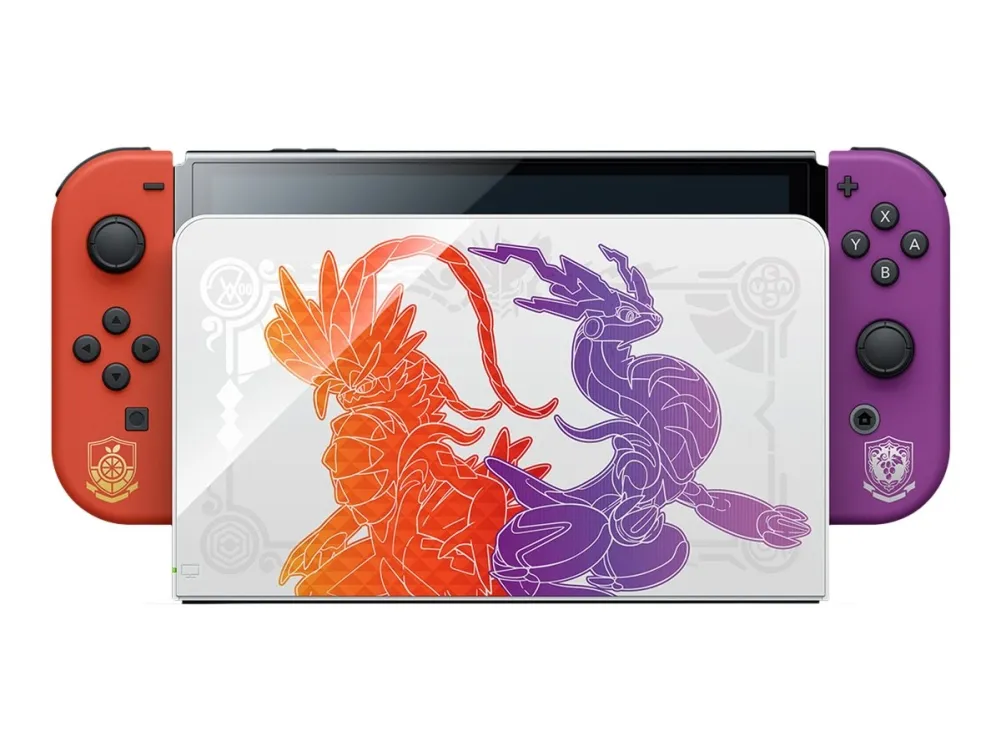 Nintendo | Switch OLED - Pokémon Scarlet & Violet Edition - Spilkonsol - Full HD - 64GB - Hvid / Sort | Inkl. 2 x Joy-Con (Rød/Lilla)