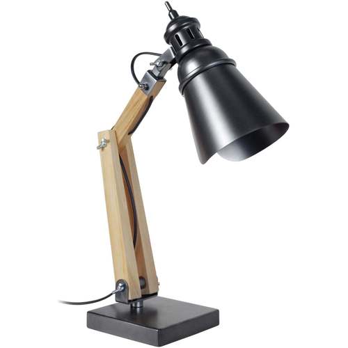 Tosel - Lámpara de escritorio redondo madera natural y antracita Beige