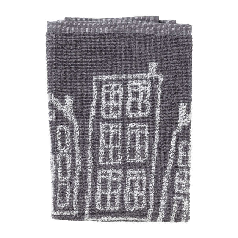 Handdoek antraciet huisjes - antraciet/wit - 50x50 cm