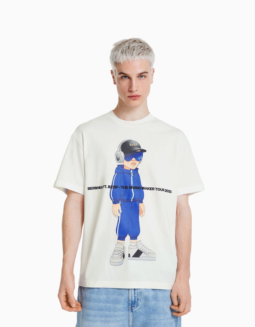 Camiseta boxy fit com estampa BERSHKA ft. BIZARRAP