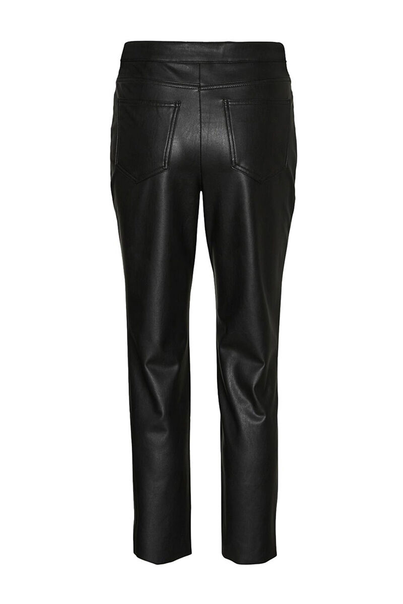 Calça reta com efeito de couro - Preta