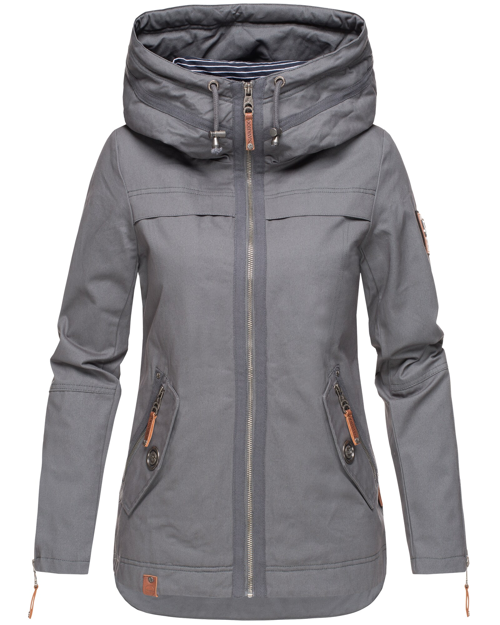 NAVAHOO Damen Moderner Outdoorjacke Übergangsparka aus Baumwolle mit Kapuze Wekoo