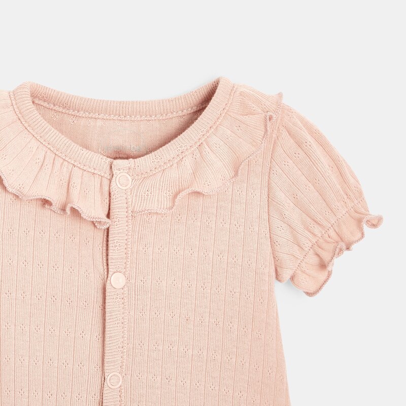 Combishort bébé fille en coton bio maille pointelle rose Absorba Rose