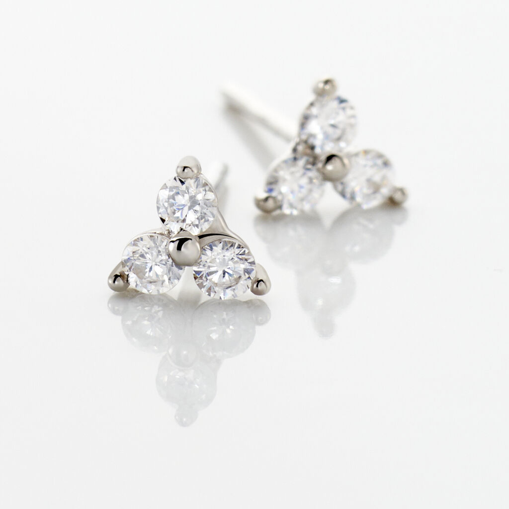 Boucles D'oreilles Puces Eleanor Fleur Or Blanc Oxyde De Zirconium