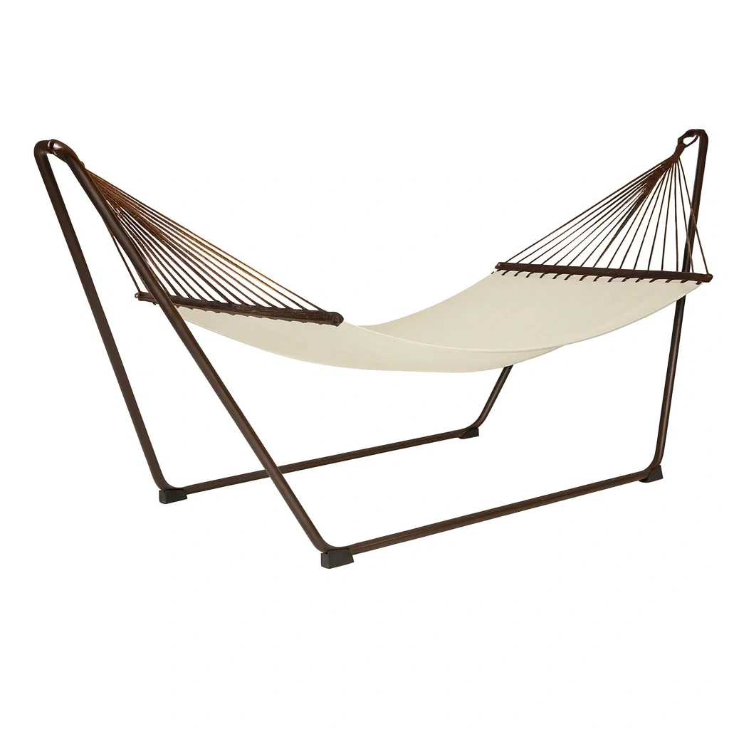 Hamac avec support en métal et toile en polyester marron/beige