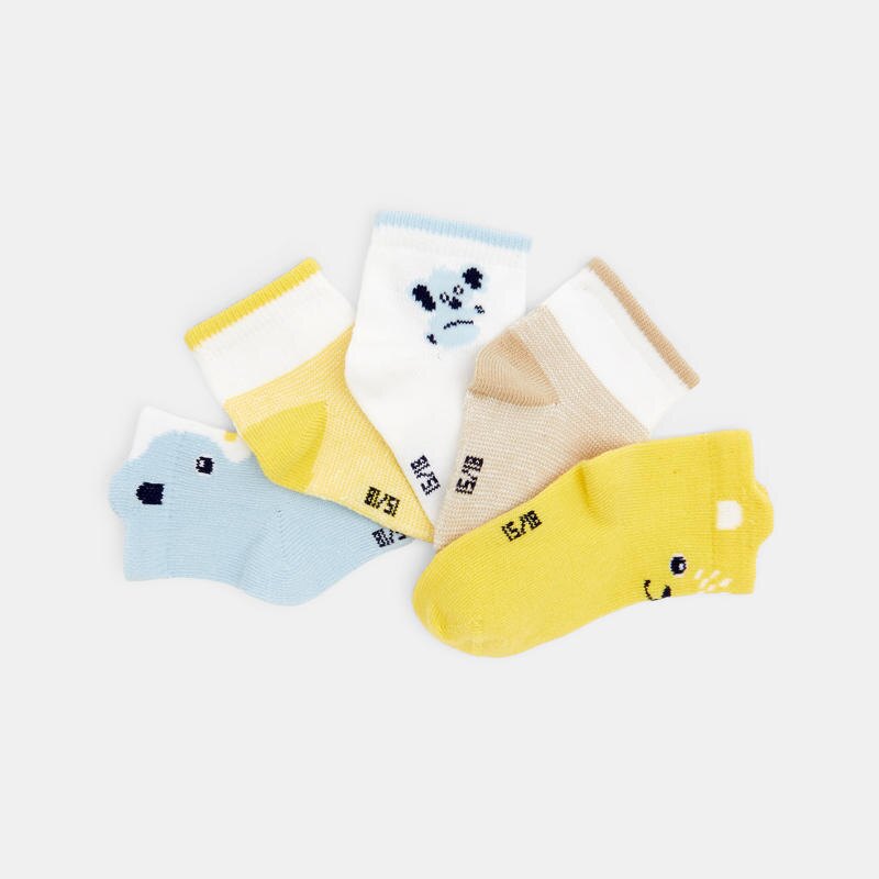 Chaussettes animaux (lot de 5) jaunes bébé garçon Jaune