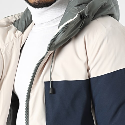 Doudoune Capuche Beige Bleu Marine