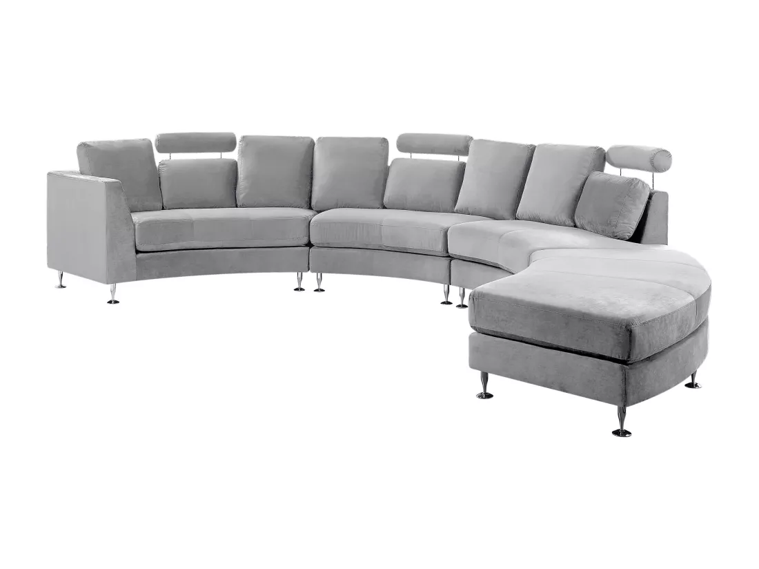 Canapé circulaire modulable en velours gris clair 8 places ROTUNDE