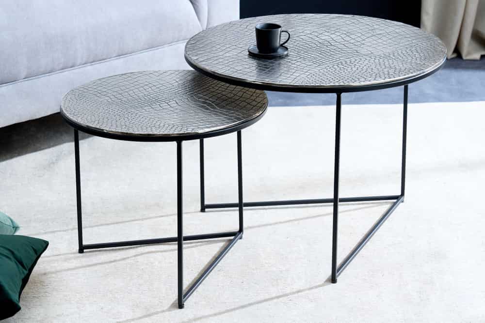 Rundes 2er Set Couchtisch ELEMENTS 60cm silber antik Krokodil-Design handmade