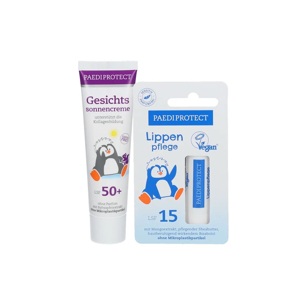 PAEDIPROTECT Gesichtssonnencreme LSF 50+ + Lippenpflege mit LSF 15
