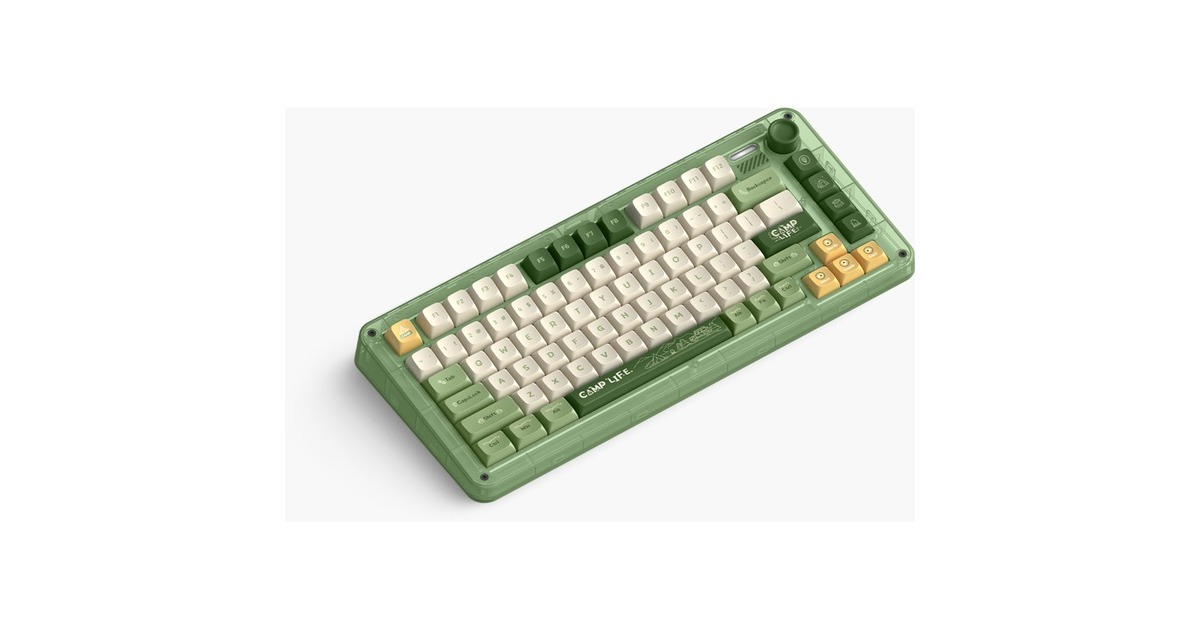 IqunixZX75 Camping Wireless Mechanical Keyboard, gaming toetsenbord  (Groen/oranje, US lay-out, Cherry MX Silent Red, RGB leds, 75%, Hot-swappable, Double-shot PBT, 2.4GHz | Bluetooth 5.1 | USB-C)