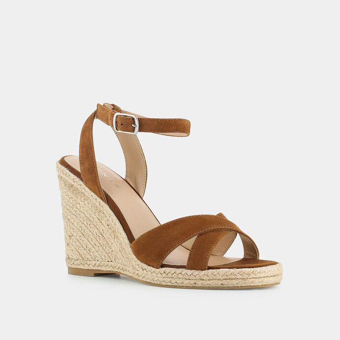 Espadrilles à brides croisées  en velours camel