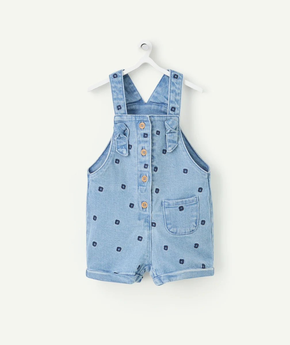 SALOPETTE BÉBÉ FILLE EN DENIM LOW IMPACT AVEC BRODERIES FLEURS