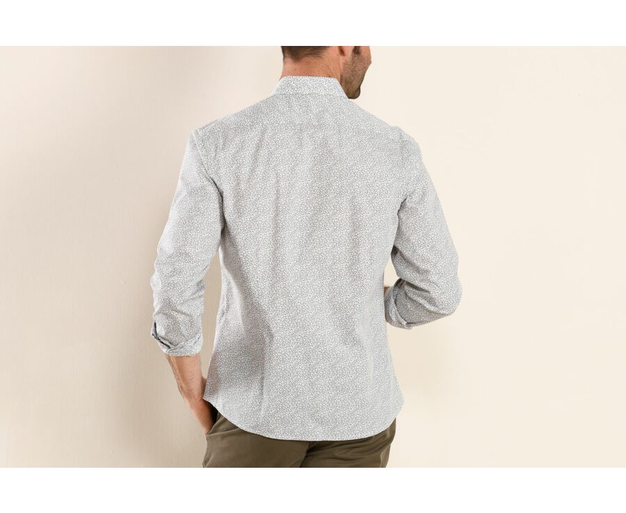 Chemise coton taupe imprimée motifs blancs et bleus - EDALBERT