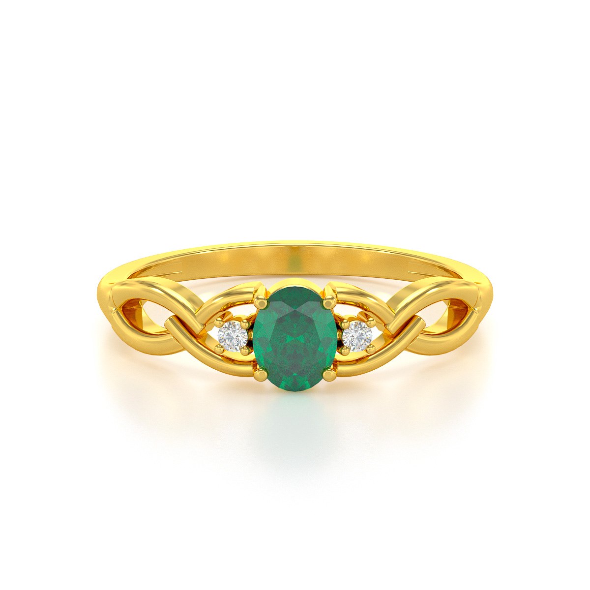 Bague ADEN Or 585 Jaune Emeraude et diamants 2.2grs