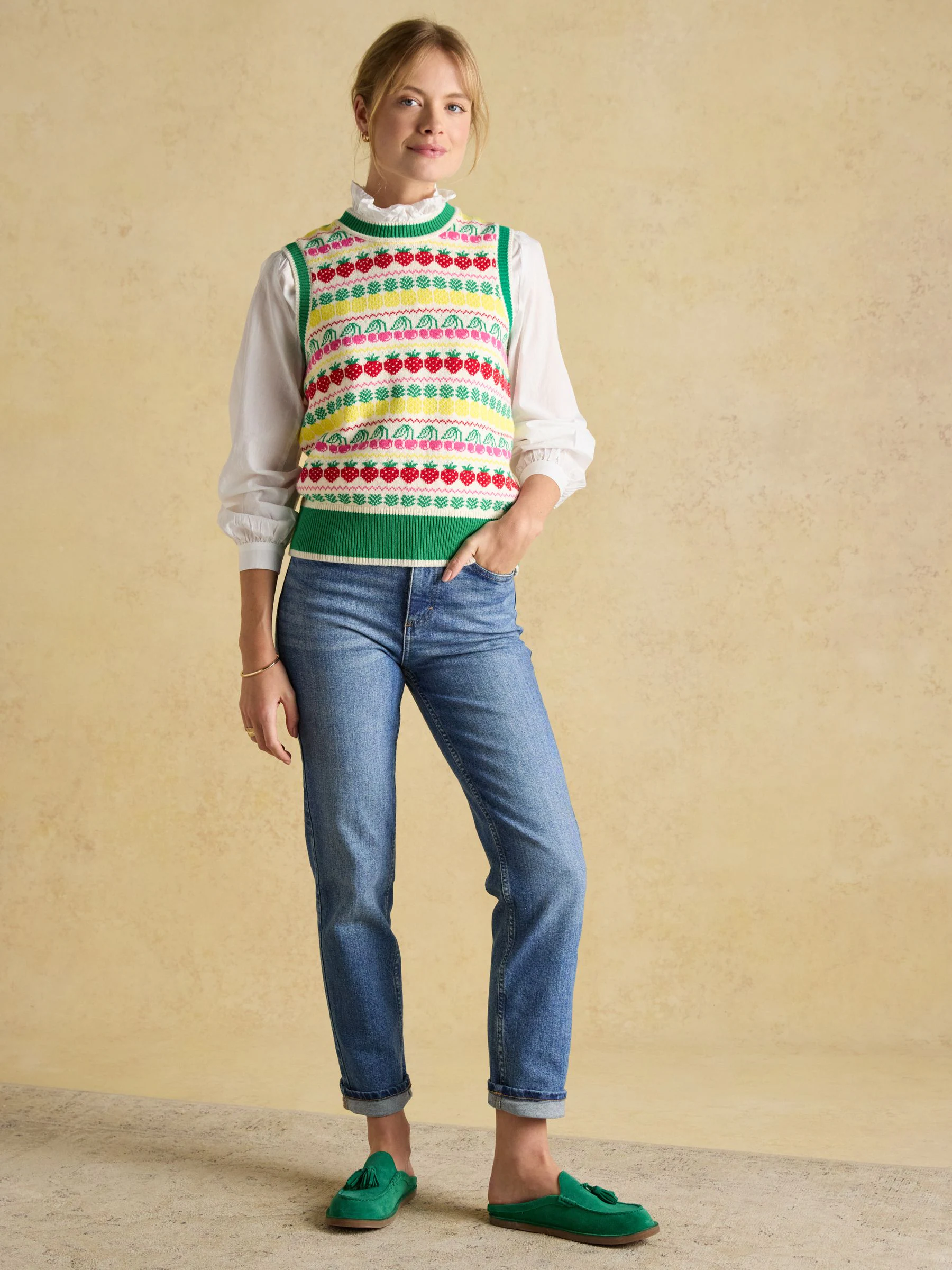 Wit - Joules Melanie blouse van katoen met ruche