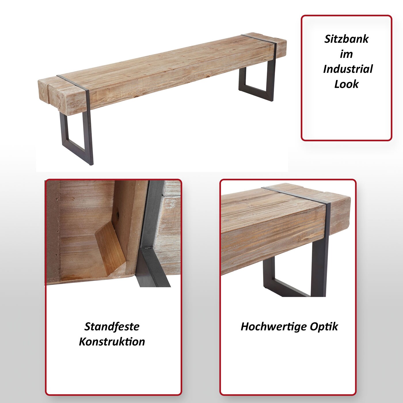 Sitzbank MCW-A15, Esszimmerbank Bank, Tanne Holz rustikal massiv MVG-zertifiziert ~ naturfarben 195cm
