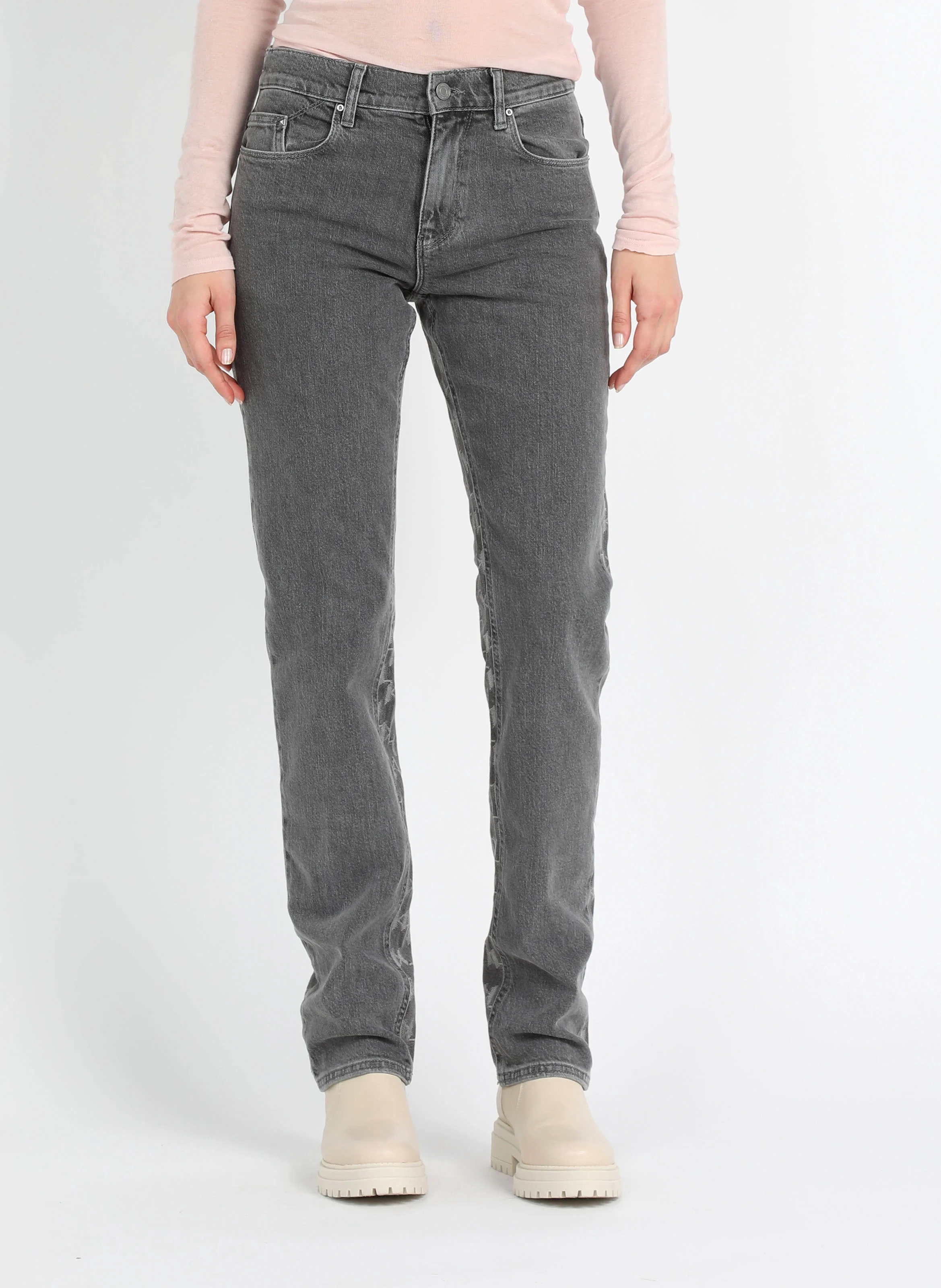 Jean délavé en jacquard en coton mélangé| Gris