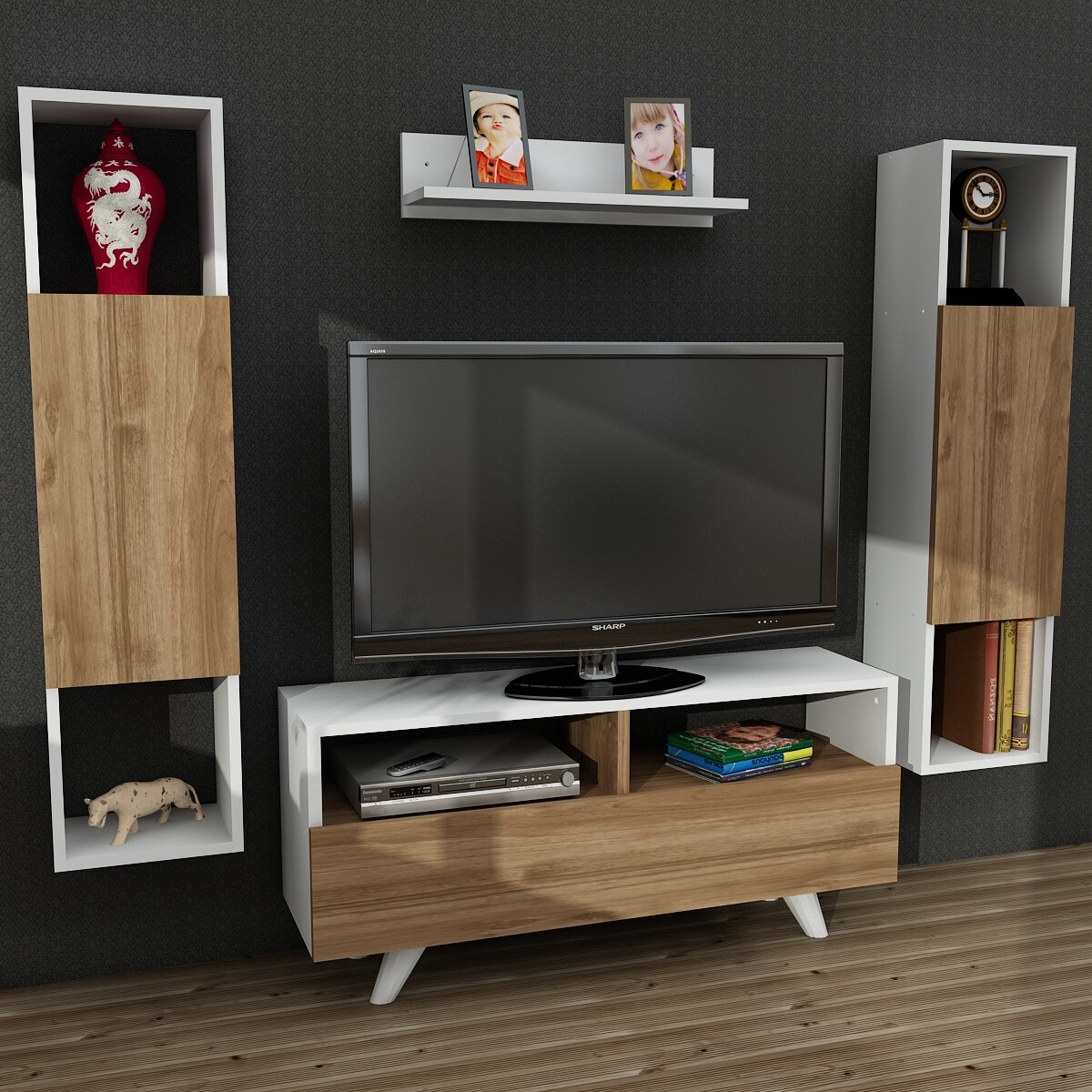 Wohnwand Novella K3445 Weiß Walnuss