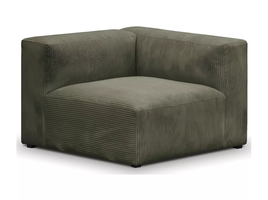 Chauffeuse d'angle à droite modulable en velours côtelé vert kaki - Modulo
