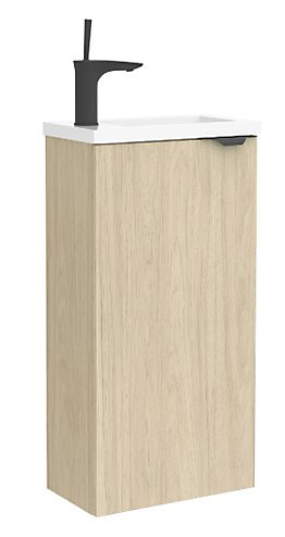 Meuble lave-mains à suspendre Cygnus Bath Space chêne clair L39 X H72 cm + plan vasque résine